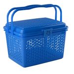 Kuber Industries Picnic Basket with Lid and Handle | Food Basket for Travelling | Plastic Storage Basket | Shopping Basket | Large | Blue