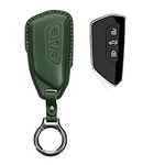 kwmobile Leather Key Cover Compatible with VW Golf 8 3 Button Car Key Key Cover - Genuine Leather - Dark Green