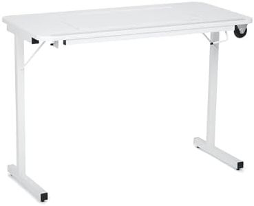 Arrow 611 Gidget II Folding Sewing, Cutting, Quilting, and Craft Table, Portable with Wheels and Lift, White Finish