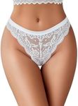 Avidlove Womens Sexy Lace Panties Floral Hipster Bow Underwear T Back Thongs White