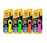 BIC 6cm extension wand Utility Lighter that lasts up to 750 lights, Assorted Colours, Pack of 4