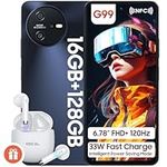 OSCAL TIGER 12 smart phone, 6.78 FHD+ mobile phones, 16GB RAM+128GB ROM/TF 1TB, Helio G99, 120Hz, 5000mAh 33W Fast Charge, Android 13 sim free phone, 64MP+13MP, NFC/OTG/Face/Fingerprint Unlock-Black