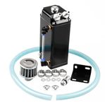 Ruien Oil Catch Can Square Shape Aluminum Reservoir with Breather Filter 500ML Black