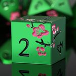 Matt Green Metal Dice Set, DNDND 7 PCS Heavy Metallic D&D Dice Set with Grogeous Gift Case for Dungeons and Dragon Tabletop Game (Matte Green with Pink Flower), Reaper Purple&gold