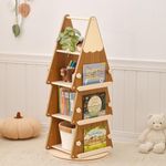 OOOK Pine Wood 4 Tier Rotating Bookshelf Tower for Kids & Adults, Tree Spinning Bookshelf Tower, 360° Revolving Bookcase Floor Standing for Library, Bedroom, Living Room, Office (Walnut)