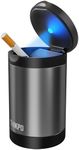 THIKPO Car Ashtray with Lid, Portable Ashtray for Car, Mini Car Trash Can, Detachable Stainless Steel Smokeless Ash Tray with LED Blue Light