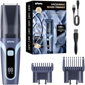 Vacuum Beard Trimmer Men, Rechargeable Beard Trimmer Men's Electric Shaver, IPX7 Waterproof Wireless Hair Trimmer (from 1 mm to 20 mm) with Type-C Charging, LCD Display (Blue)