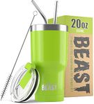 Beast Tumbler - 550 ml (20 oz), Green | Reusable Stainless Steel, Vacuum Insulated Cup | with + 2 Straws & Cleaning Brush | Double Wall Travel Flask Perfect for Hot or Iced Coffee | BPA Free