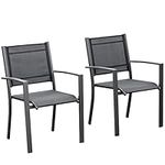 Outsunny Set of 2 Patio Dining Chair Outdoor Mesh Seat Heavy Duty Stackable Garden Bistro Chairs Yard Home Furniture Dark Grey