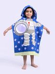 Yellow Bee Astronaut Hooded Poncho Towel for Boys (250 GSM)- Blue, Grey, 3-7 Years