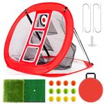 Silph PLC Golf Net, Golf Practice Net with Golf Hitting Mat for Indoor and Outdoor Chipping Game, Golf Training Net for Backyard Driving, Golf Accessories Gifts for Men/Golf Lovers (Red)