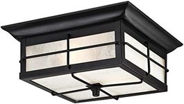 Westinghouse 6204800 Orwell Two-Light Outdoor Flush-Mount Fixture, Textured Black Finish on Steel with Frosted Seeded Glass