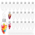 Watayo 24 PCS Christmas Booze Balls-Fillable Booze Tree Ornaments with S Hook-Light Bulb Ornaments for Crafts-Clear Plastic Xmas Ornaments Booze Ball for Xmas Home Party Decor