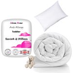 Adam Home 7.5 Tog Toddler Duvet and Pillow Set 100% Microfibre Anti-Allergy Lightweight Cot Bed (Duvet 120x150 cm) & (Pillow 40x60 cm) Hypoallergenic and Machine Washable