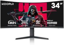 KOORUI 34 Inch Ultrawide Curved Gaming Monitor, WQHD 3440x1440 180Hz, 1000R 1ms(MPRT) HDR400, DCI-P3 90% AdaptiveSync, PIP/PBP HDMI/DP, Computer Monitor, 34E6UC