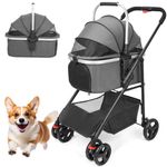 Wedyvko 3 IN1 Dog Stroller for Small Medium Dogs, Up to 48 lbs, Pet Stroller with Detachable Carrier and Car Seat, Dark Grey