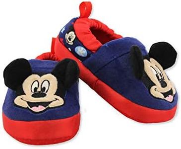 Mickey Mouse Toddler Boy's Plush A-Line Slippers with 3D Ears (9-10 M US Toddler, Navy)