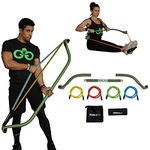 Gorilla Bow Portable Home Gym Resistance Bands and Bar System for Travel, Fitness, Weightlifting and Exercise Kit, Full Body Workout Equipment Set (Travel Bow, Green, Base Bundle)
