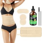 Castor Oil Pack Set 6 Pcs with Castor Oil 120ml, Reusable Washable Castor Oil Wrap, Adjustable Tape, Soft Comfortable, for Chest Waist Neck, Suitable for Men and Women (Khaki)