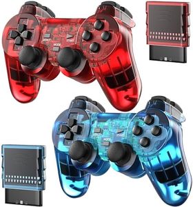 Degulan Wireless Controller Compatible with PS-2 Console, Remote Gamepad for Play 2 (ClearRed and ClearBlue)