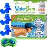 WaterDam Swimming Ear Plugs Great Waterproof Ultra Comfy Earplugs Prevent Swimmer's Ear (Size 3+3+3: Medium Ear Men (Blue Blue Blue))