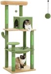 PAWZ Road Cactus Cat Tree Big Cat Tower 143cm, Activity Center Stable and Sturdy, 56.3 Inches Cat Tree with Hammock and Lovely Cat House Size L Green