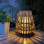 Solar Hanging Lantern Outdoor , Waterproof Natural Bamboo Lanterns with Handle Edison Bulb Design Solar Table Lamp Lights Decoration for Courtyard Patio Garden Farmhouse