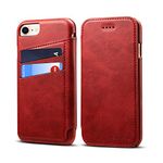 Case Cover for iPhone 6 6s 2018 Leather, Concise Flip Shell Kickstand Red 5 Card Slot (ID Card, Credit Card) Viewing Stand Full Protection Anti-Scratch Gift Girls Boys