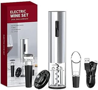 Electric Wine Opener, Automatic Wine Bottle Opener Set with Foil Cutter Vacuum Stopper and Wine Aerator Pourer for Wine lovers 5 in 1 gift set Rechargeable ，Silver