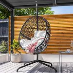 Harrier Hanging Egg Chair Swing – 2 Sizes | Indoor Outdoor Patio Garden Chair – Freestanding Rattan Egg Chair With Stand (Single Seat Only, Black/White)