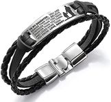 HAYOUWAY To My Son Bracelets Courage Inspirational Wristband Leather Wristband Birthday Graduation Love Gift from Dad Mom, 8 27 inch, Stainless Steel