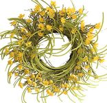 26 Inch Fall Winter Front Door Wreath Yellow Cream Grapevine Wreath Wild Grass Blossom Foliage Flower Cosmos Daisy Wreath on Farmhouse Wreath for Festival Celebration Party Window Home Décor