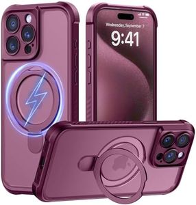 MOCCA Design for iPhone 15 Pro Case with Magnetic Invisible Stand [Full Camera Protection] [Compatible with Magsafe] Military Drop Shockproof Translucent Matte Phone Case Cover 6.1",Wine Red
