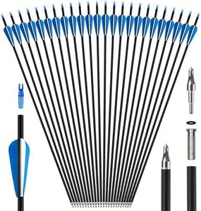 REAWOW 24pcs Carbon Arrows Targeting Practice Hunting Arrows for Adult Archery 30 Inch Practise Arrows for Recurve Bow Longbow and Compound Bow Spine 500