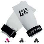 LYFT-RX Carbon Fiber Hand Grips for Weightlifting, Cross Training, Pullup, Muscle Ups - No Hole Fingerless Grip, Gymnastics Fit, Men/Women Lift Gloves, Protects Palms & Enhances Grip, Chalk Small