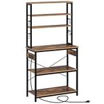 Rolanstar Baker's Rack with Power Outlet, Microwave Oven Stand with 10 Hooks, Stable Coffee Bar Table, 6-Tier Kitchen Storage Shelf Rack, Kitchen Utility Rack with Hutch,Rustic Brown