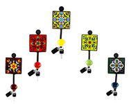 Badiwal Interio Metal Multi Design Blue Pottery Ceramic Decorative Tile Wall Hook for Keys, Cloths, Coat (Multi color with Painting) -Set of 4