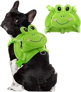 OUOBOB Dog Harness with Backpack, Adjustable Dog Backpack Harness for Small Medium Dogs, No-Pull Breathable Backpacks for Dogs to Wear, for Traveling, Hiking, Camping, Training, Green Frog L
