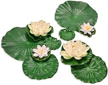 MONT PLEASANT Fake Lily Pads, 10 PCS Artificial Lotus with Water Lily Pad, Realistic Water Floating Foam Lotuses Lily Pads, Artificial Floating Lotus Decor with Lily Pad for Home Outdoor Ponds