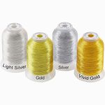 New brothread 4pcs (2 Gold+2 Silver Colours) Metallic Machine Embroidery Thread Kit 500M Each Spool for Computerized Embroidery and Decorative Sewing