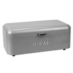 Home Basics Steel Bread Box, Grey | Embossed Cross Hatch Design on Sides with Handle | Large Rectangular Shape with Rounded Corners and Tight-Fitting Hinge Lid