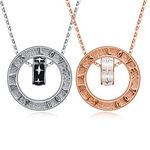 XIXLES Couple Necklaces Sterling Silver Rings Necklaces for Couple BFF Pendant Necklaces Pack of 2 Chain Couple Jewellery Gifts for Women Men