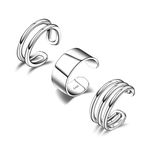 Cuff Earrings 925 Sterling Silver Ear Cuff Earrings Non-Piercing Fake Helix Cartilage Cuff Earrings Conch Cuffs Earrings for Women Various Styles (3Pcs Cuffs/Silver)