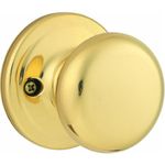 Kwikset Juno Dummy Door Knob, Single Sided Handle for Closets, French Double Doors, and Pantry, Polished Brass Non-Turning Interior Push/Pull Door Knob