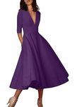 YMING Ladies Gown Plus Size Dress High Waist Vintage Midi Swing Dress Solid Color Dress Maxi Dress Purple S