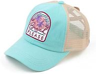 C.C Ponycap Messy High Bun Ponytail Adjustable Mesh Trucker Baseball Cap Hat, Criss Cross Patch Beach Please, Mint