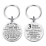 3 Year Anniversary Keychain Gifts - Steel Engraved 3rd Wedding Anniversary Keepsake - Happy Three Year Anniversary for Men Women Boyfriend Husband