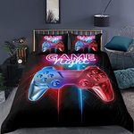 Gamer Printed Bedding & Linen Set Multi-color Gamepad Duvet Cover Video Game Controller Bedding Set for Kids Boys, 3 Pcs King Size
