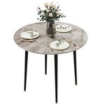 Kitchen Dining Table Round 32": Modern Sintered Stone Marble Effect Table Top with Tapered Metal Legs Breakfast Bar Banquet Table for Dining Room, Restaurant, Living Room Furniture, 30" Height, Gray