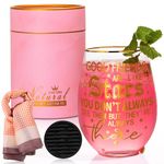 Biching Best Friend Birthday Gifts Women - Good Friend are Like Stars Wine Glass - Birthday Gifts for Women - Valentines Day Gifts Ideas for Friend, BFF, Sister - 18oz Wine Glass with Pink Scarf